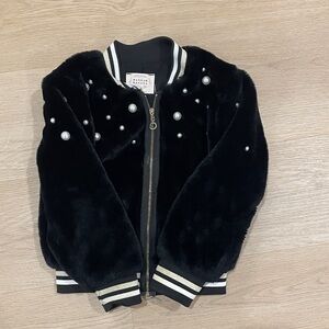 Hannah Banana Black Pea Coat with Pearl Accents